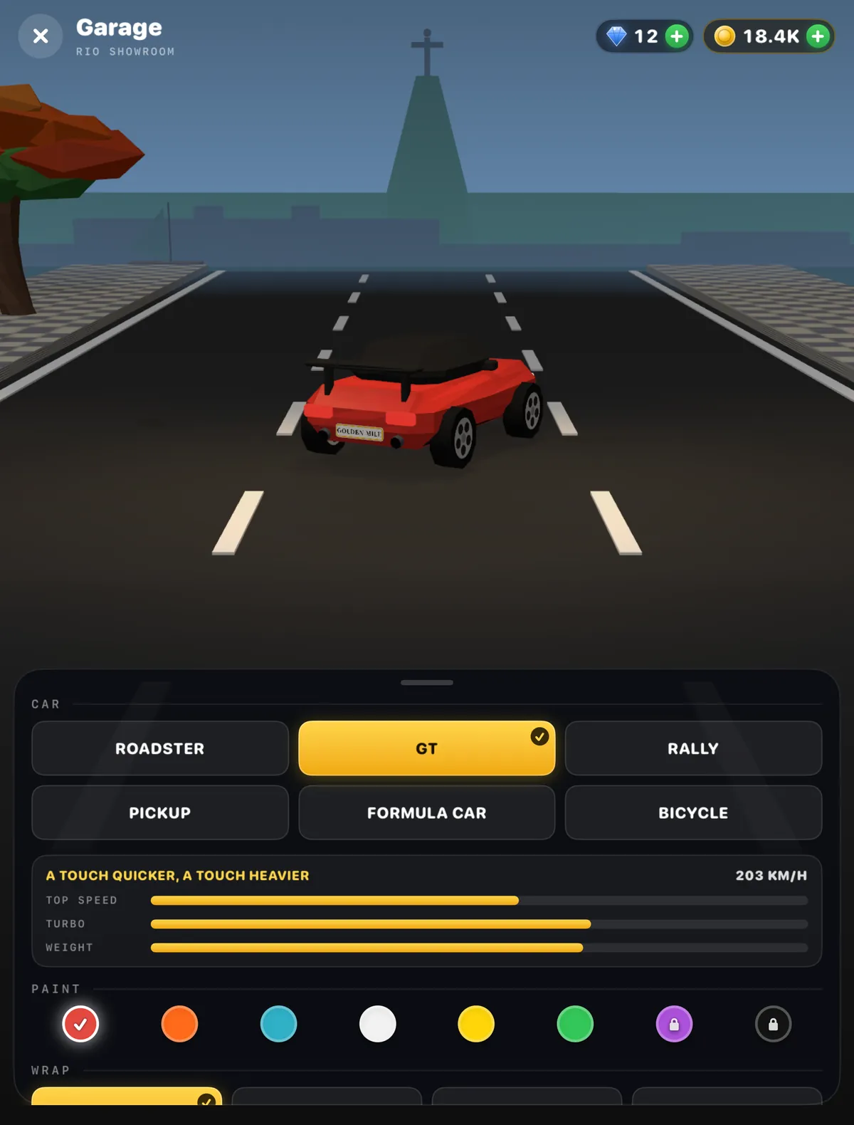 The Garage on iPad, the car turning on the showroom floor